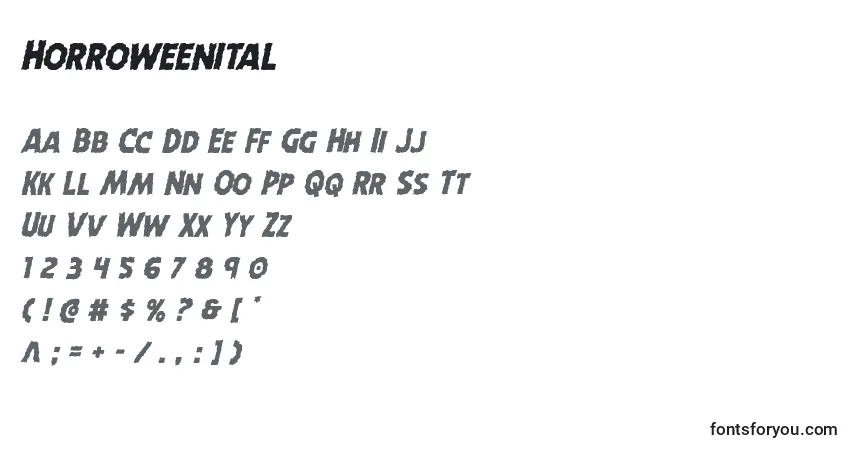 Шрифт Horroweenital – алфавит, цифры, специальные символы