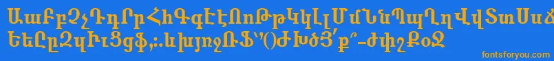 Anahid-Schriftart – Orangefarbene Schriften auf blauem Hintergrund