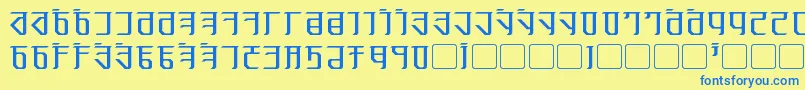 フォントExodite – 青い文字が黄色の背景にあります。