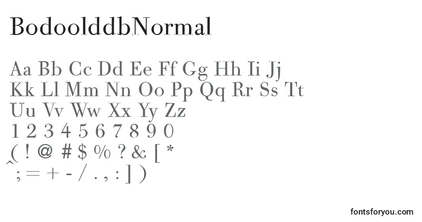 A fonte BodoolddbNormal – alfabeto, números, caracteres especiais