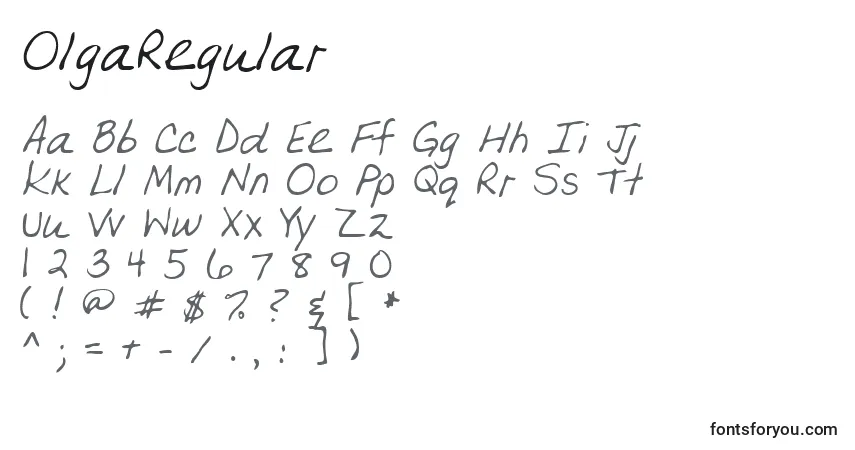 A fonte OlgaRegular – alfabeto, números, caracteres especiais