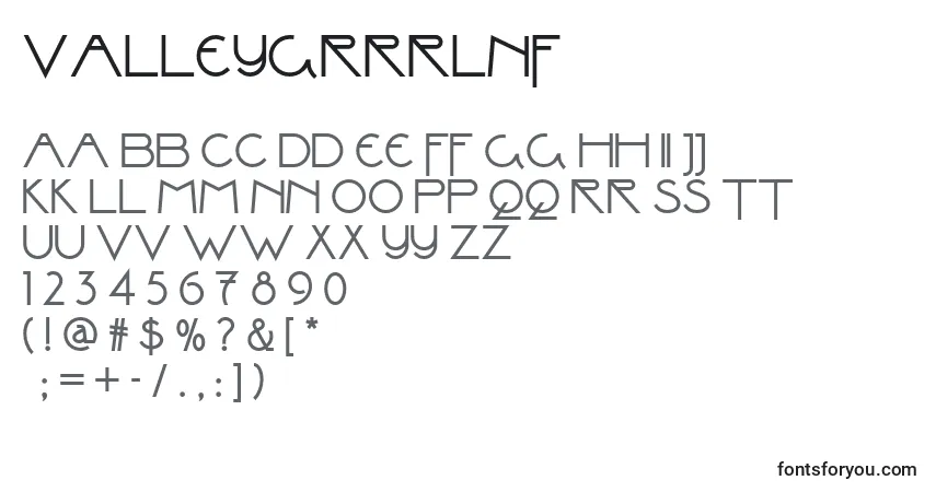 Czcionka Valleygrrrlnf – alfabet, cyfry, specjalne znaki