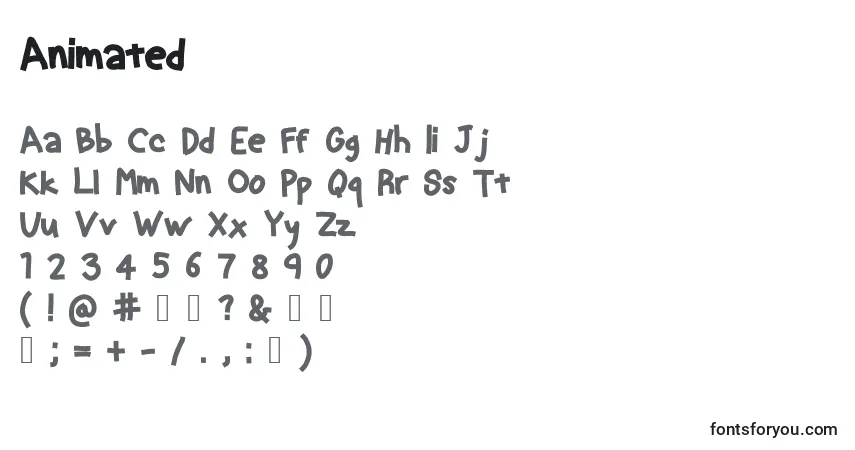 Czcionka Animated – alfabet, cyfry, specjalne znaki