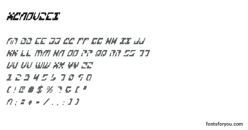 Schriftart Xenov2ci – Alphabet, Zahlen, spezielle Symbole