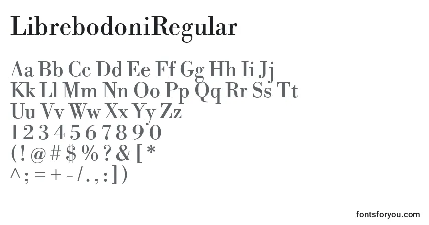A fonte LibrebodoniRegular – alfabeto, números, caracteres especiais