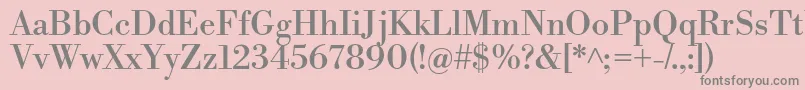 LibrebodoniRegular-fontti – harmaat kirjasimet vaaleanpunaisella taustalla