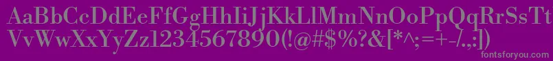 LibrebodoniRegular-fontti – harmaat kirjasimet violetilla taustalla