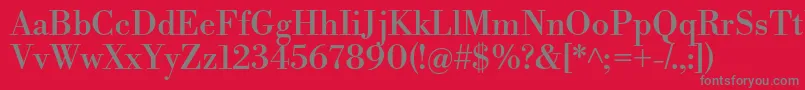 LibrebodoniRegular-fontti – harmaat kirjasimet punaisella taustalla
