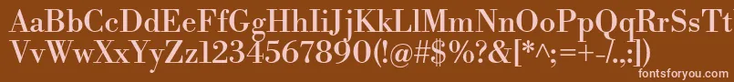 LibrebodoniRegular-fontti – vaaleanpunaiset fontit ruskealla taustalla