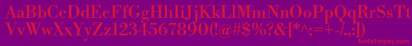 LibrebodoniRegular-fontti – punaiset fontit violetilla taustalla