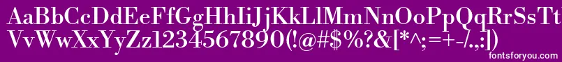 LibrebodoniRegular-fontti – valkoiset fontit violetilla taustalla