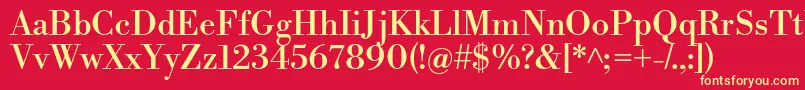 LibrebodoniRegular-fontti – keltaiset fontit punaisella taustalla
