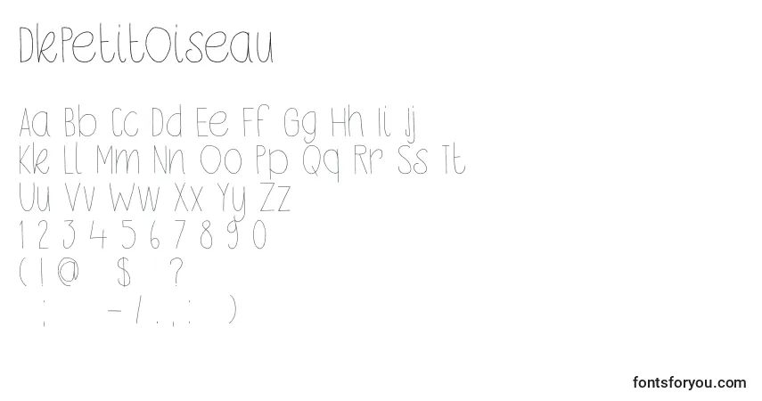 DkPetitOiseau-fontti – aakkoset, numerot, erikoismerkit