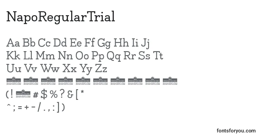 Шрифт NapoRegularTrial – алфавит, цифры, специальные символы