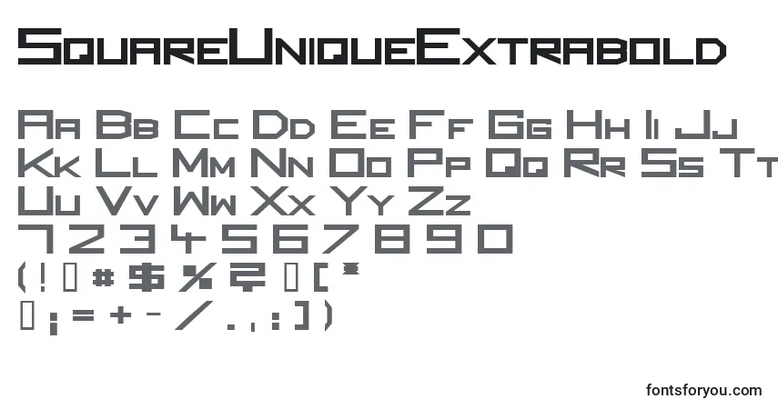 Czcionka SquareUniqueExtrabold – alfabet, cyfry, specjalne znaki