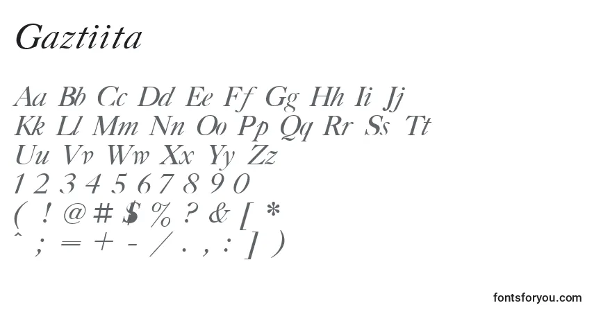 Czcionka Gaztiita – alfabet, cyfry, specjalne znaki