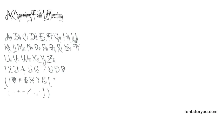Czcionka ACharmingFontLeftleaning – alfabet, cyfry, specjalne znaki