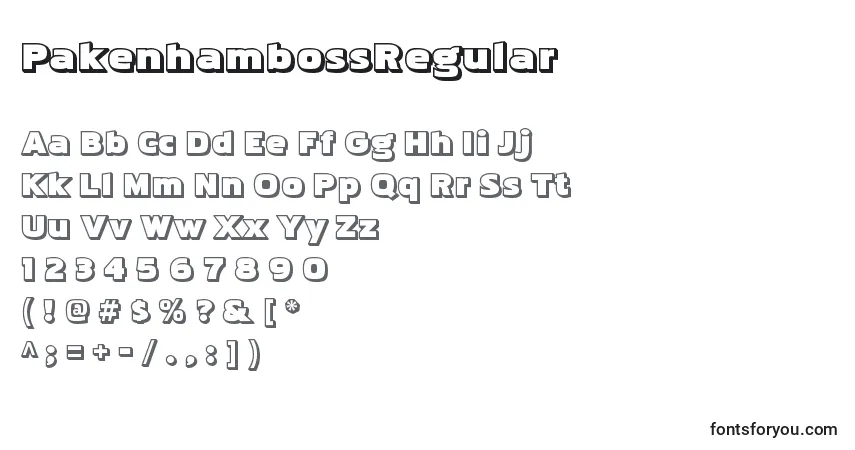 A fonte PakenhambossRegular – alfabeto, números, caracteres especiais