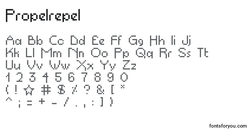 Czcionka Propelrepel – alfabet, cyfry, specjalne znaki
