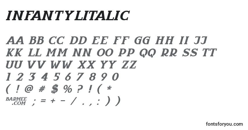 Schriftart Infantylitalic – Alphabet, Zahlen, spezielle Symbole