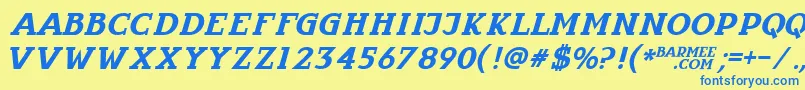 フォントInfantylitalic – 青い文字が黄色の背景にあります。