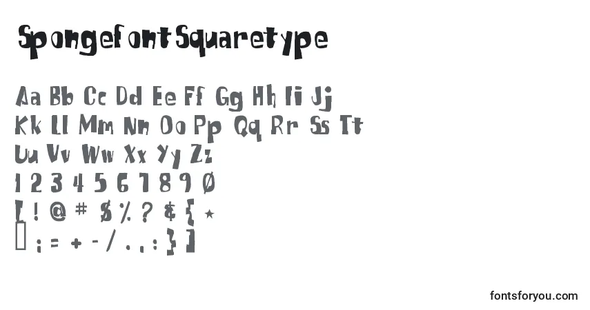 Schriftart SpongefontSquaretype – Alphabet, Zahlen, spezielle Symbole