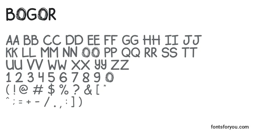 A fonte Bogor (52723) – alfabeto, números, caracteres especiais