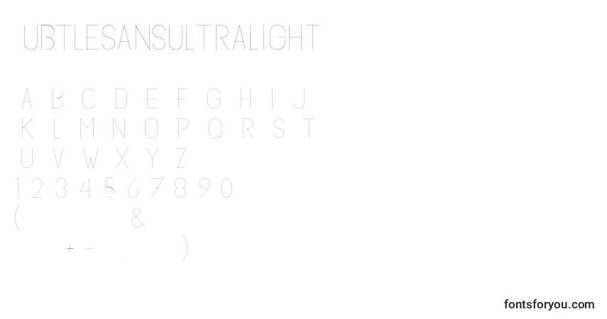 Шрифт Subtlesansultralight (52728) – алфавит, цифры, специальные символы