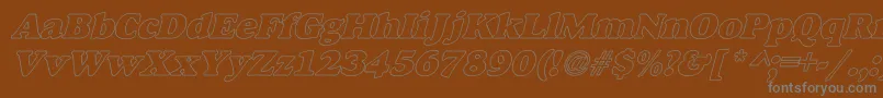 AlfredoHeavyHollowItalic-Schriftart – Graue Schriften auf braunem Hintergrund
