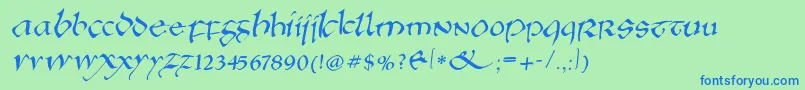 Anglosaxonitalic-Schriftart – Blaue Schriften auf grünem Hintergrund