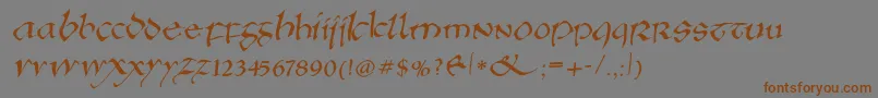 フォントAnglosaxonitalic – 茶色の文字が灰色の背景にあります。