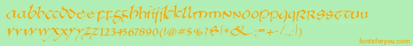 Anglosaxonitalic-Schriftart – Orangefarbene Schriften auf grünem Hintergrund