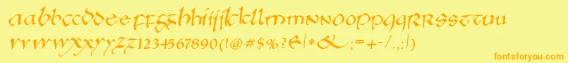 Anglosaxonitalic-Schriftart – Orangefarbene Schriften auf gelbem Hintergrund