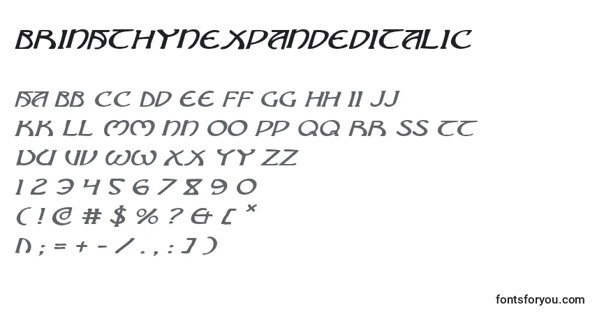 A fonte BrinAthynExpandedItalic – alfabeto, números, caracteres especiais