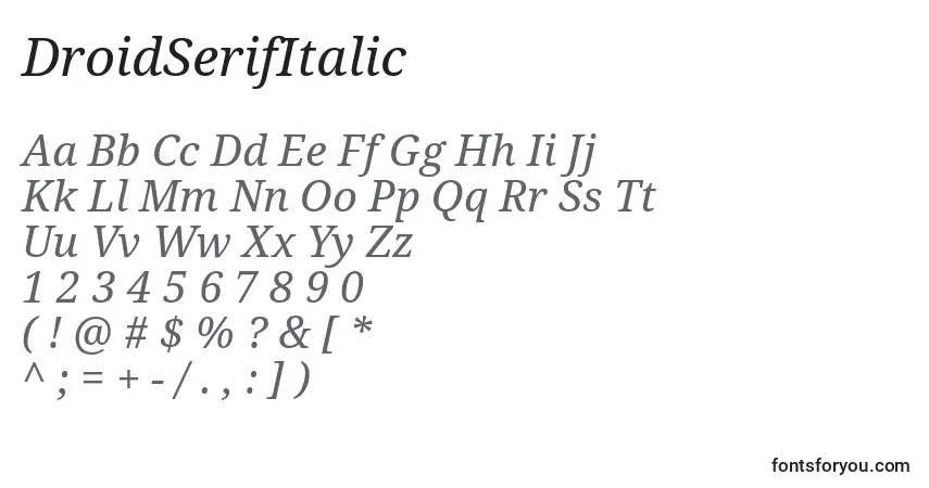 DroidSerifItalic-fontti – aakkoset, numerot, erikoismerkit