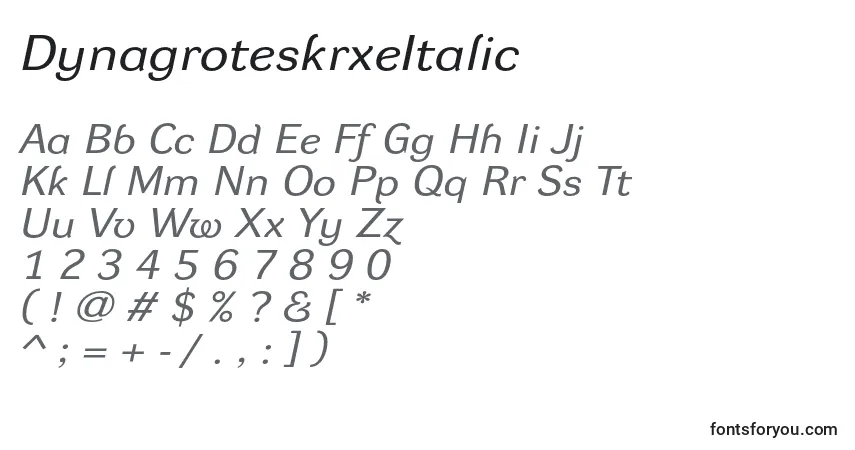 Czcionka DynagroteskrxeItalic – alfabet, cyfry, specjalne znaki