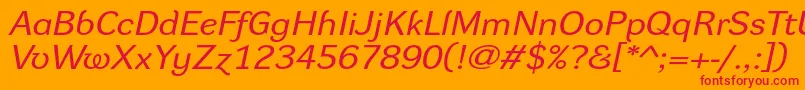 DynagroteskrxeItalic-Schriftart – Rote Schriften auf orangefarbenem Hintergrund