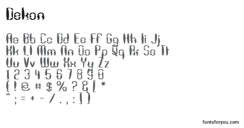 Schriftart Dekon – Alphabet, Zahlen, spezielle Symbole