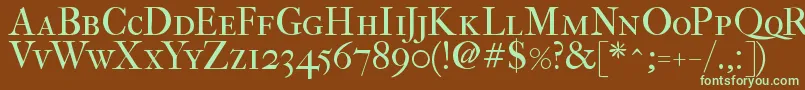 ImFellFrenchCanonRomanSc-fontti – vihreät fontit ruskealla taustalla