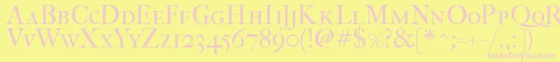 ImFellFrenchCanonRomanSc-fontti – vaaleanpunaiset fontit keltaisella taustalla