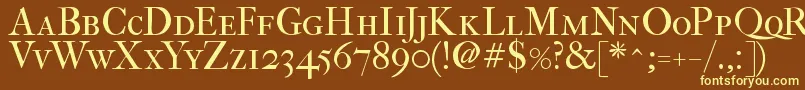 ImFellFrenchCanonRomanSc-fontti – keltaiset fontit ruskealla taustalla