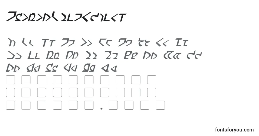Schriftart DwemerBoldItalic – Alphabet, Zahlen, spezielle Symbole