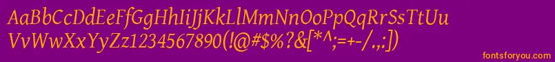 Geni102-Schriftart – Orangefarbene Schriften auf violettem Hintergrund