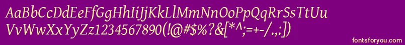 Geni102-Schriftart – Gelbe Schriften auf violettem Hintergrund