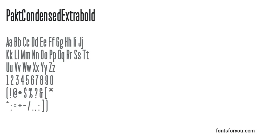 A fonte PaktCondensedExtrabold – alfabeto, números, caracteres especiais