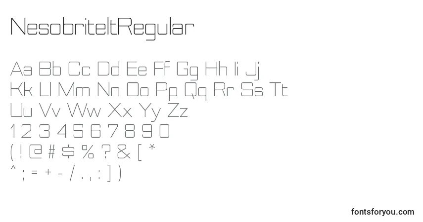 A fonte NesobriteltRegular – alfabeto, números, caracteres especiais