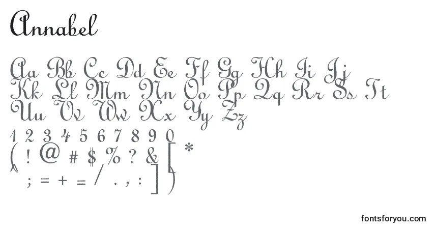 Czcionka Annabel – alfabet, cyfry, specjalne znaki