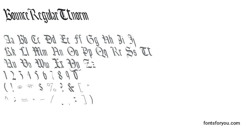 A fonte BounceRegularTtnorm – alfabeto, números, caracteres especiais