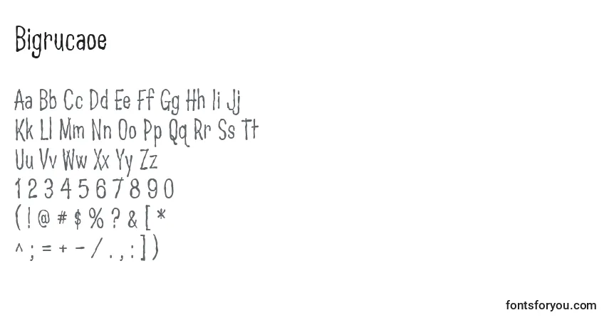 Czcionka Bigrucaoe – alfabet, cyfry, specjalne znaki