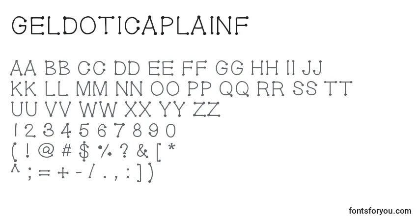 Шрифт Geldoticaplainf – алфавит, цифры, специальные символы